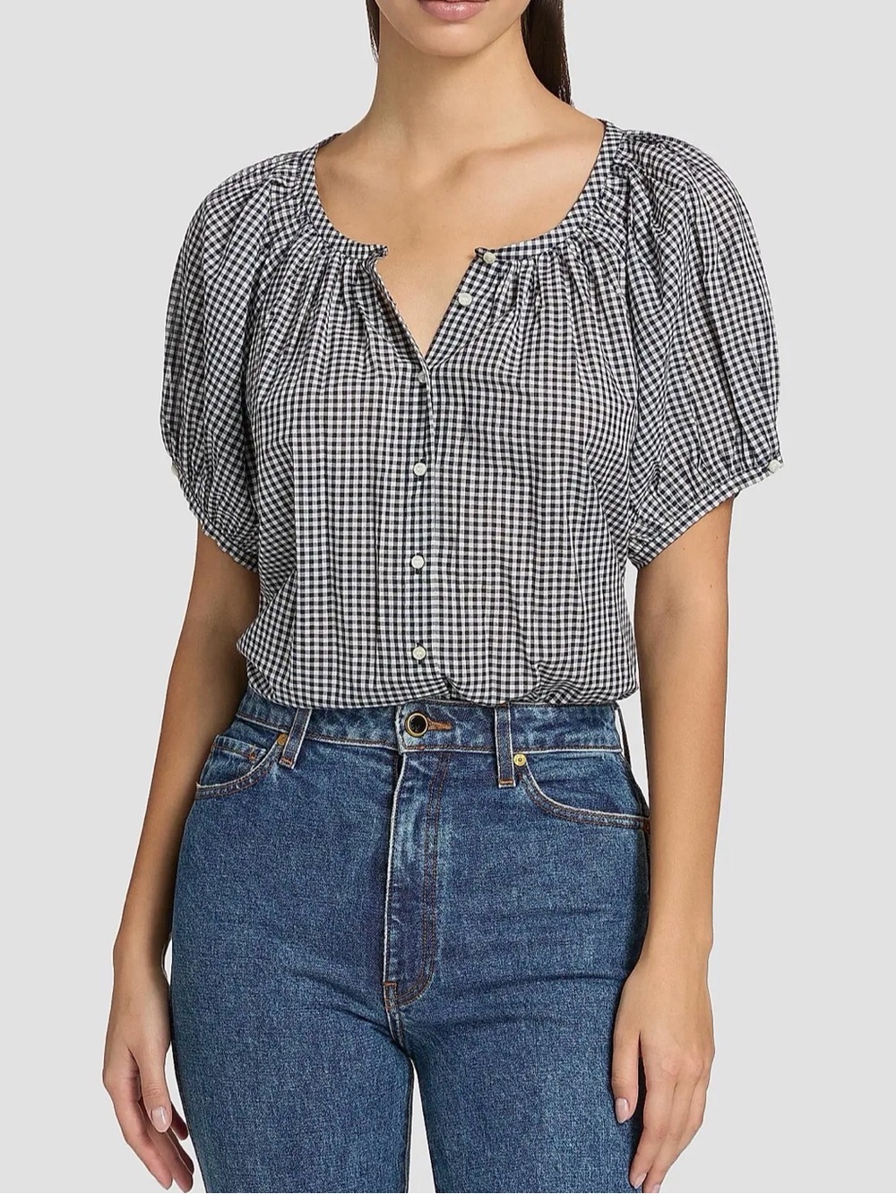 DOEN June Gingham Cotton Top Gingham blue and white size medium